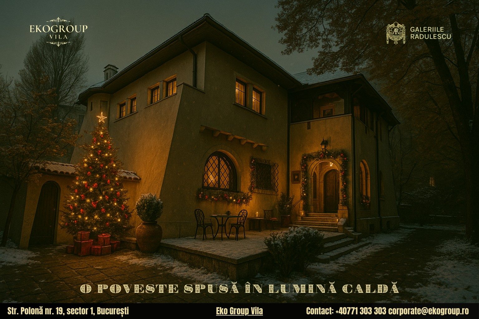 Poveste de Crăciun în atmosfera anilor ’30: magia sărbătorilor la fosta Casă Tătărăscu, acum Eko Group Vila
